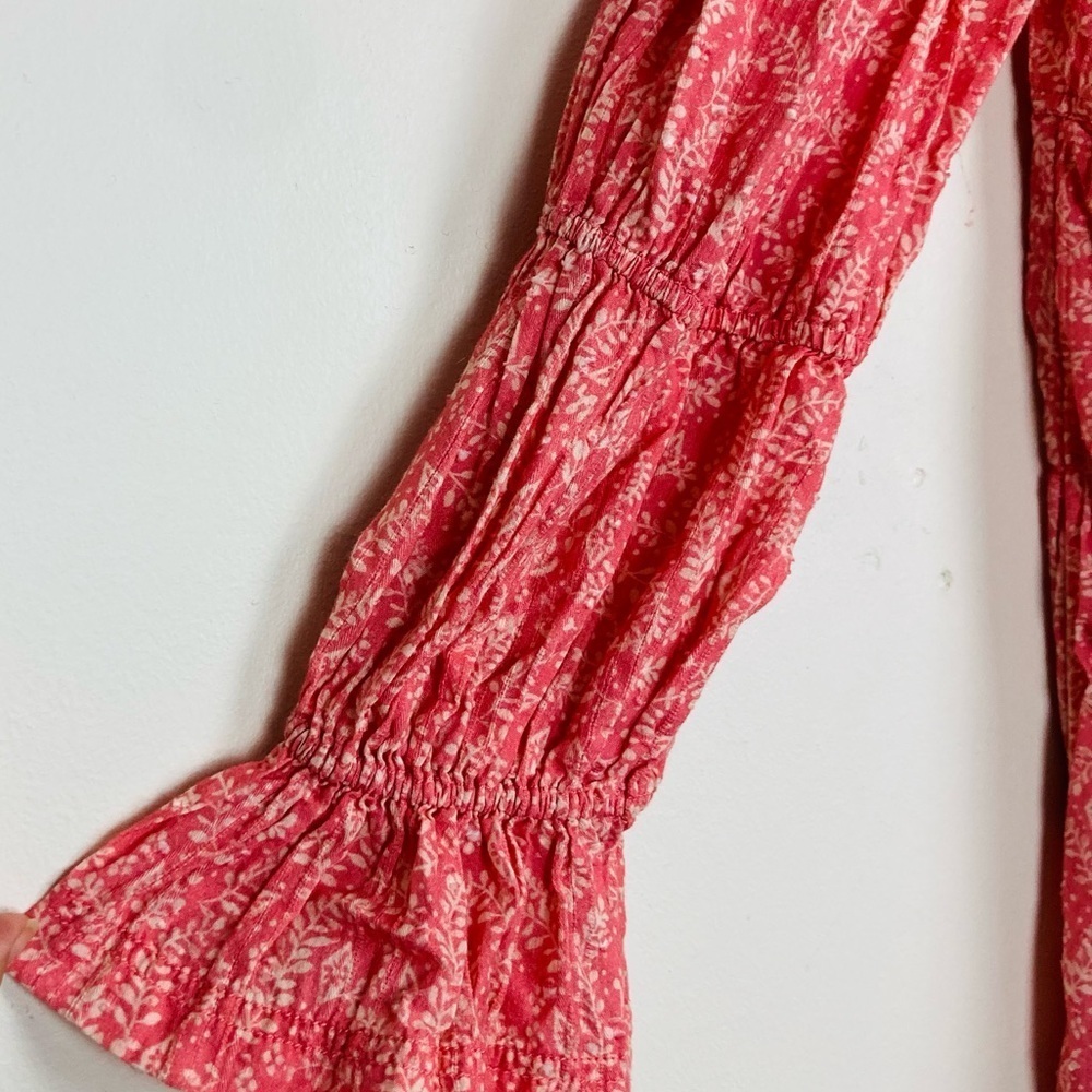 Anthropologie Pilcro pink floral babydoll mini dress with gathered sleeves. L - Picture 10 of 13